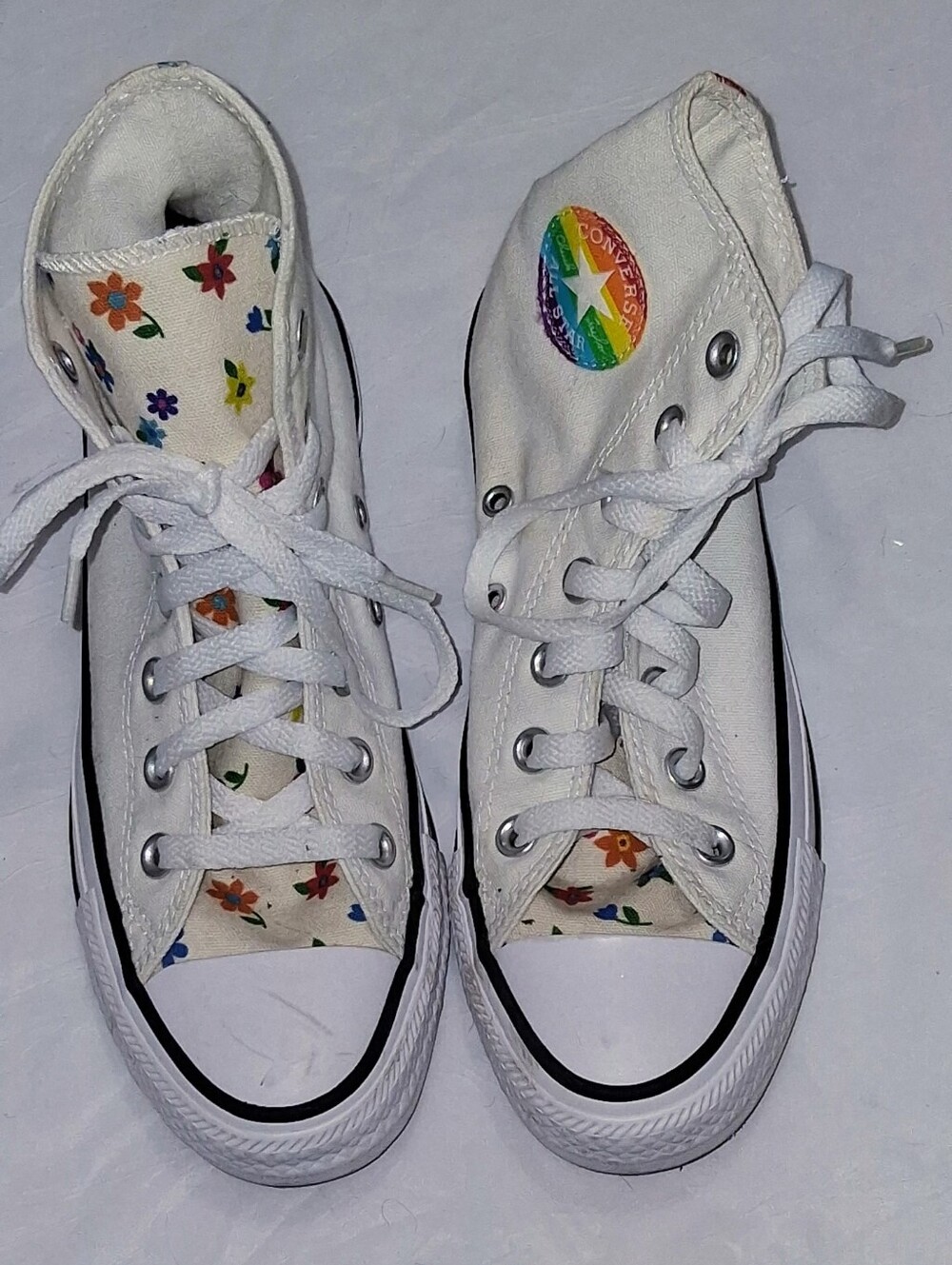 Converse White High Top Sneakers with Black Interior Trim